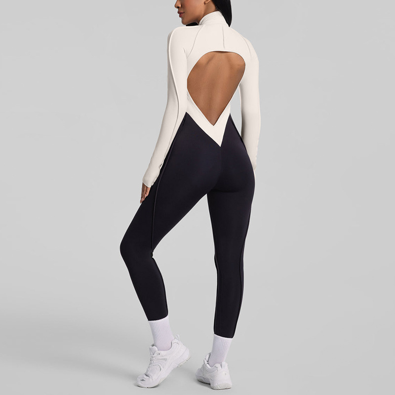 Yoga Fitness Jumpsuit - Zwarte yoga jumpsuit met open rug,