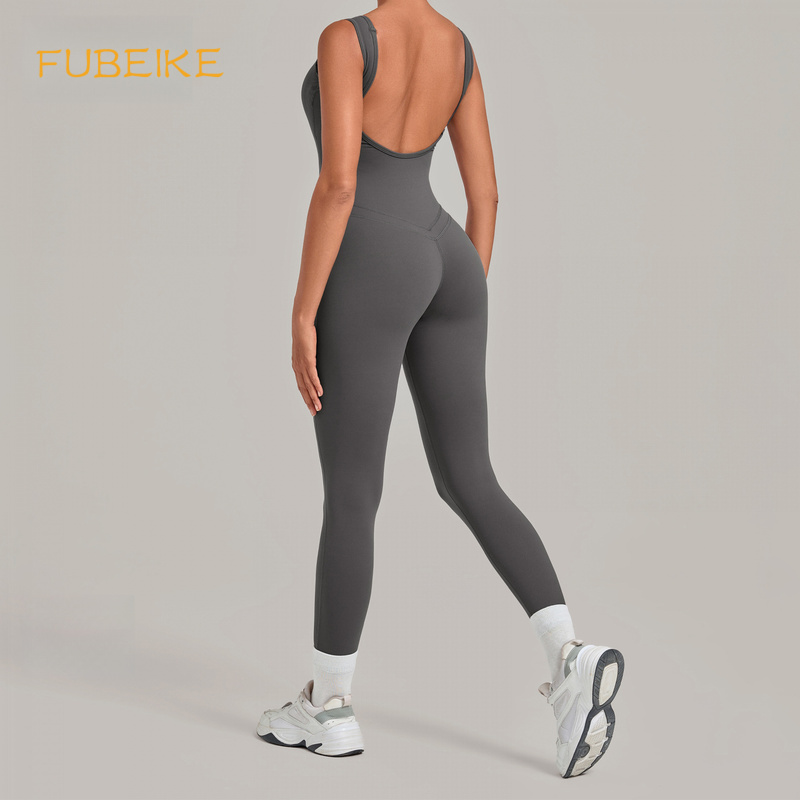 Yoga Fitness Jumpsuit - Yoga jumpsuit met diepe ruguitsparing, nauwsluitend,