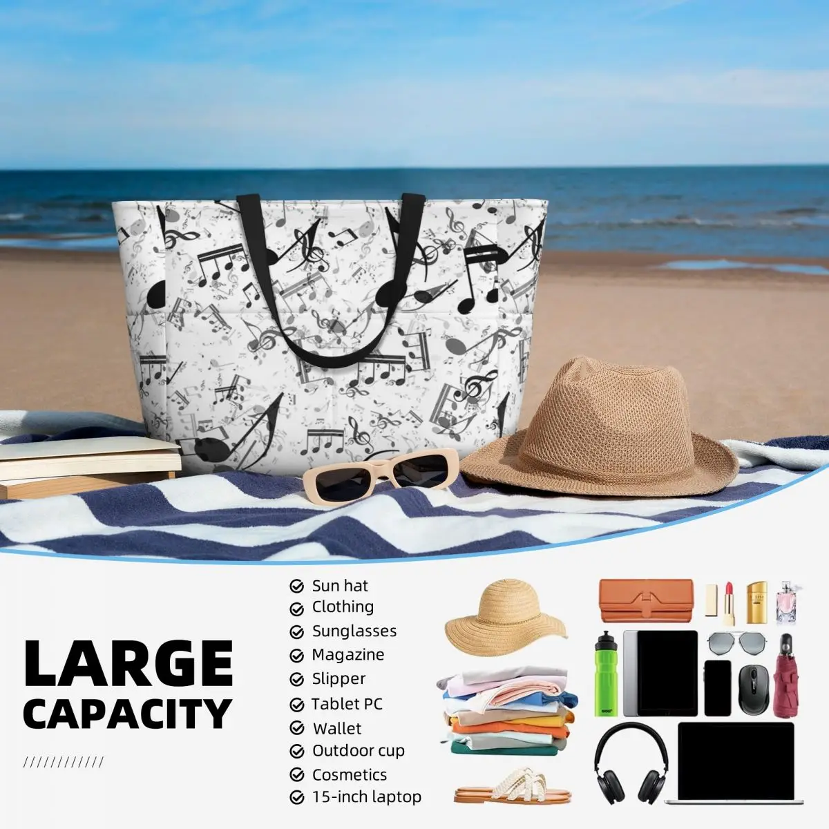 Bass Music Notes Strandtas Spo - Yoga Fitness Music recensie en prijs